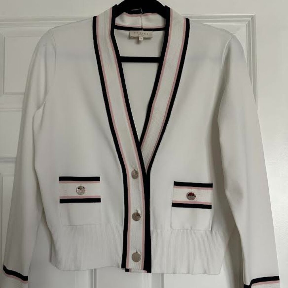 TED BAKER White and Blue cardigan, Size 3, Gently Used